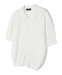 ウォッシャブルブックルカラー 半袖ニット(CREAM WHITE)