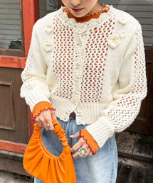 DOUBLE NAME | 透かし編みフラワーモチーフニットカーデ(カーディガン/ボレロ)