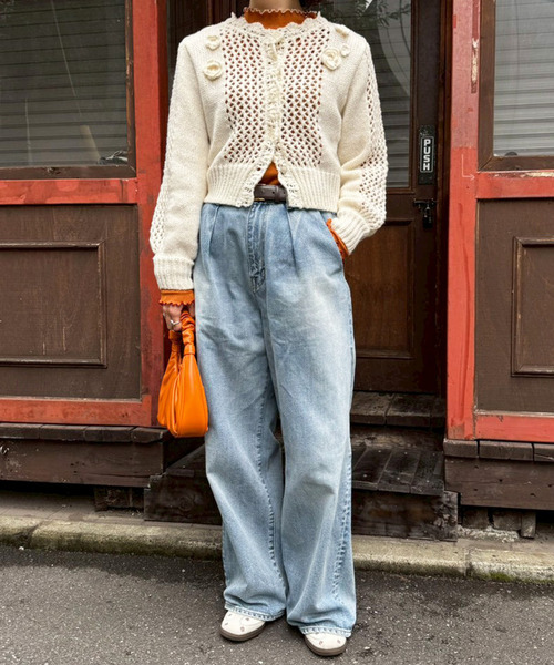 DOUBLE NAME（ダブルネーム）の「透かし編みフラワーモチーフニットカーデ（カーディガン/ボレロ・レディース・オフホワイト/グレー・FREE）」の7枚目の写真