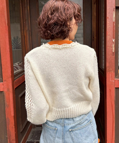 DOUBLE NAME（ダブルネーム）の「透かし編みフラワーモチーフニットカーデ（カーディガン/ボレロ・レディース・オフホワイト/グレー・FREE）」の10枚目の写真