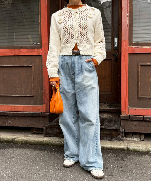 DOUBLE NAME（ダブルネーム）の「透かし編みフラワーモチーフニットカーデ（カーディガン/ボレロ・レディース・オフホワイト/グレー・FREE）」の11枚目の写真