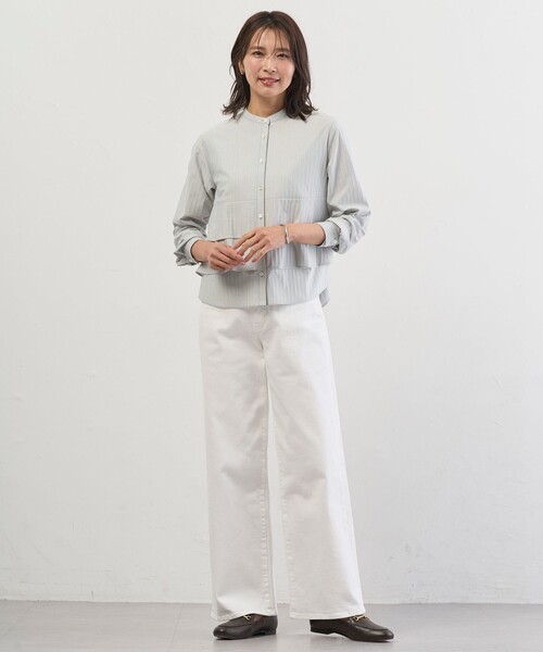 J.PRESS(ジェイプレス)の「ストライプジャージー フリル カットソー(Tシャツ/カットソー・レディース・ホワイト系1/ネイビー系1/ライトグリーン系1・LARGE/MEDIUM)」の6枚目の写真