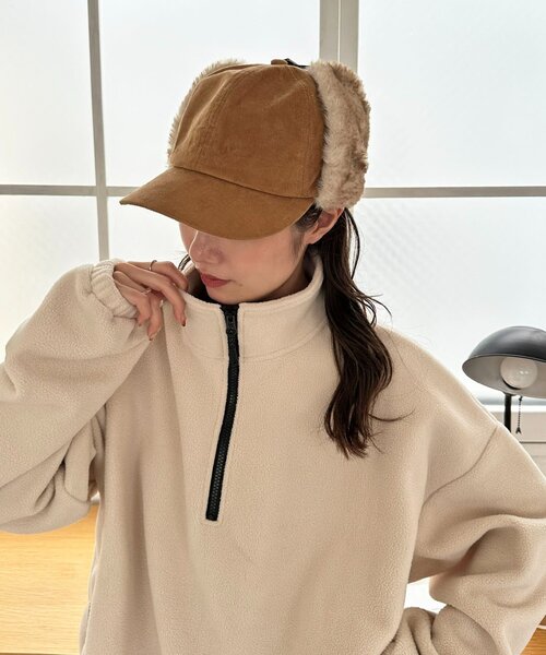 DISCOAT（ディスコート）の「フライトファーキャップ（キャップ・レディース・ダークブラウン/ベージュ・FREE）」の2枚目の写真