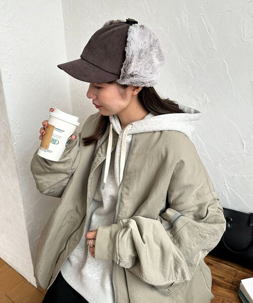 DISCOAT（ディスコート）の「フライトファーキャップ（キャップ・レディース・ダークブラウン/ベージュ・FREE）」の6枚目の写真