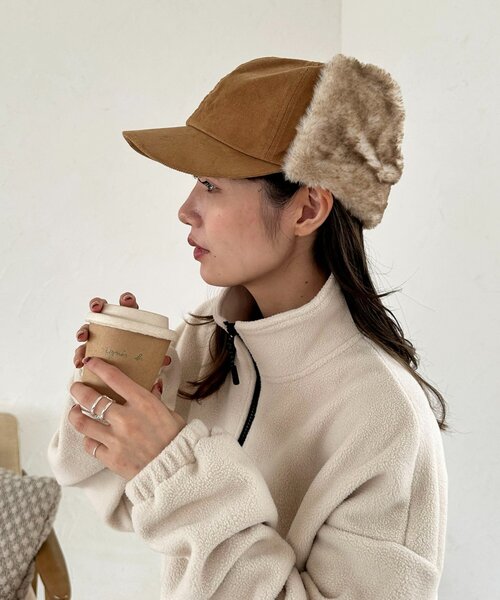 DISCOAT（ディスコート）の「フライトファーキャップ（キャップ・レディース・ダークブラウン/ベージュ・FREE）」の10枚目の写真