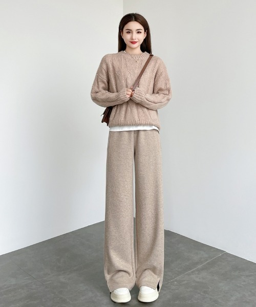HANDO(ハンド)の「ヘリンボーン柄ワイドリラックスパンツ(スウェットパンツ・レディース・アイボリー/ベージュ/チャコール・S/M/L/XL/XXL)」の9枚目の写真