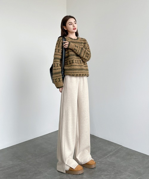 HANDO(ハンド)の「ヘリンボーン柄ワイドリラックスパンツ(スウェットパンツ・レディース・アイボリー/ベージュ/チャコール・S/M/L/XL/XXL)」の20枚目の写真
