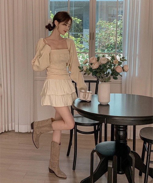 Jasmine Grandiflorum（ジャスミングランディフローラム）の「【Jasmine】ケープス編みニットキャミソール＋ボレロ（アンサンブル・レディース・アイボリー/ライトブルー・FREE）」の3枚目の写真