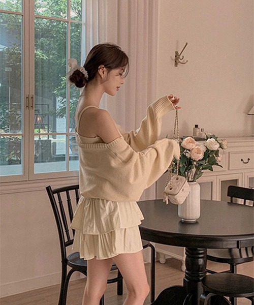 Jasmine Grandiflorum（ジャスミングランディフローラム）の「【Jasmine】ケープス編みニットキャミソール＋ボレロ（アンサンブル・レディース・アイボリー/ライトブルー・FREE）」の6枚目の写真