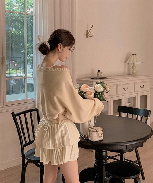 Jasmine Grandiflorum（ジャスミングランディフローラム）の「【Jasmine】ケープス編みニットキャミソール＋ボレロ（アンサンブル・レディース・アイボリー/ライトブルー・FREE）」の9枚目の写真