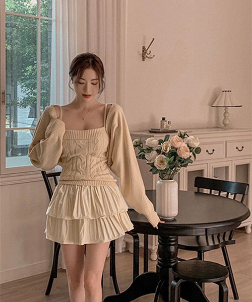 Jasmine Grandiflorum（ジャスミングランディフローラム）の「【Jasmine】ケープス編みニットキャミソール＋ボレロ（アンサンブル・レディース・アイボリー/ライトブルー・FREE）」の5枚目の写真