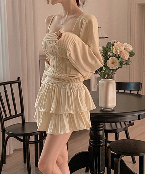 Jasmine Grandiflorum（ジャスミングランディフローラム）の「【Jasmine】ケープス編みニットキャミソール＋ボレロ（アンサンブル・レディース・アイボリー/ライトブルー・FREE）」の8枚目の写真