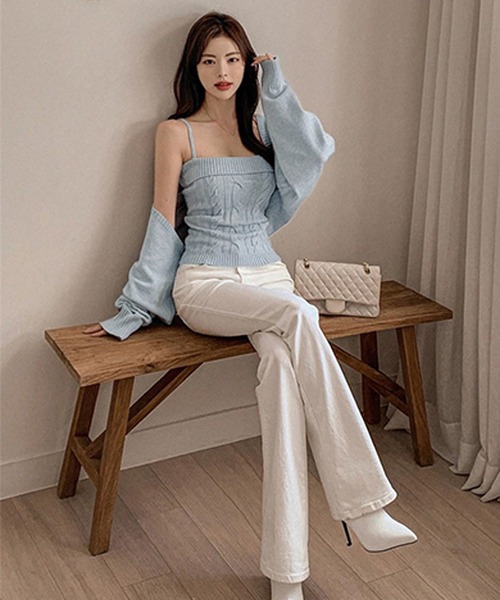 Jasmine Grandiflorum（ジャスミングランディフローラム）の「【Jasmine】ケープス編みニットキャミソール＋ボレロ（アンサンブル・レディース・アイボリー/ライトブルー・FREE）」の11枚目の写真