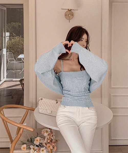 Jasmine Grandiflorum（ジャスミングランディフローラム）の「【Jasmine】ケープス編みニットキャミソール＋ボレロ（アンサンブル・レディース・アイボリー/ライトブルー・FREE）」の15枚目の写真