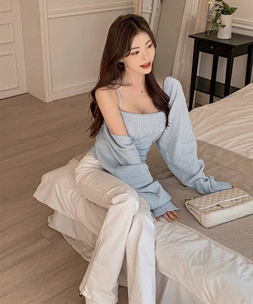 Jasmine Grandiflorum（ジャスミングランディフローラム）の「【Jasmine】ケープス編みニットキャミソール＋ボレロ（アンサンブル・レディース・アイボリー/ライトブルー・FREE）」の13枚目の写真