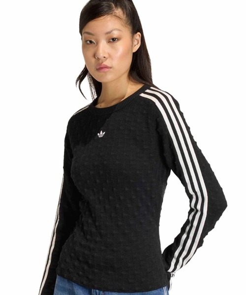 adidas(アディダス)の「adidas SLIM SOLID SPIKE KNIT SWEATSHIRT / アディダス スリム ソリッド スパイク ニット スウェットシャツ(ニット/セーター・レディース・ブラック・S/M/L)」の2枚目の写真