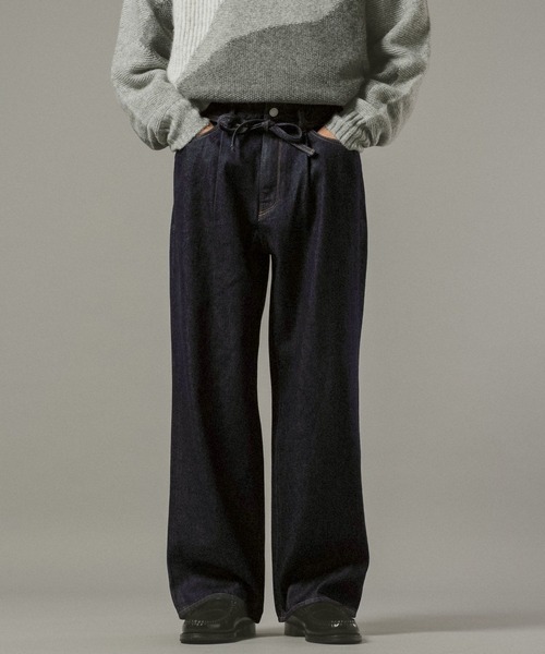 RAGEBLUE（レイジブルー）の「紐ベルト付き/ワイドストレートデニムパンツ（デニムパンツ・メンズ・ブラック/ブルー/ネイビー・SMALL/MEDIUM/LARGE）」の2枚目の写真