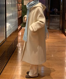 【高見え】ふんわりフード付ロングガウンコート