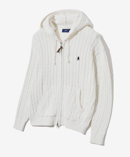 YALE(イェール)の「ケーブルニットフードジップアップ_アイボリー(ニット/セーター・レディース・その他・MEDIUM/LARGE/X-LARGE/SMALL)」の1枚目の写真