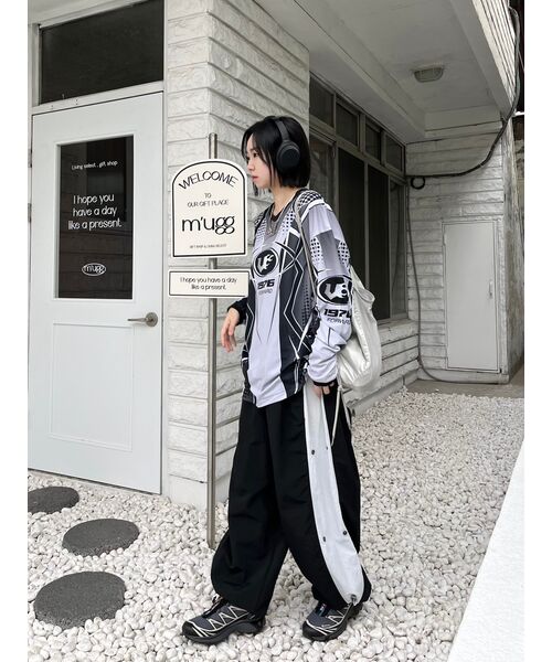 SEARCH410(サーチ410)の「ナイロンワッシャースナップワイドパンツブラック(スウェットパンツ・メンズ・その他・LARGE/MEDIUM)」の4枚目の写真