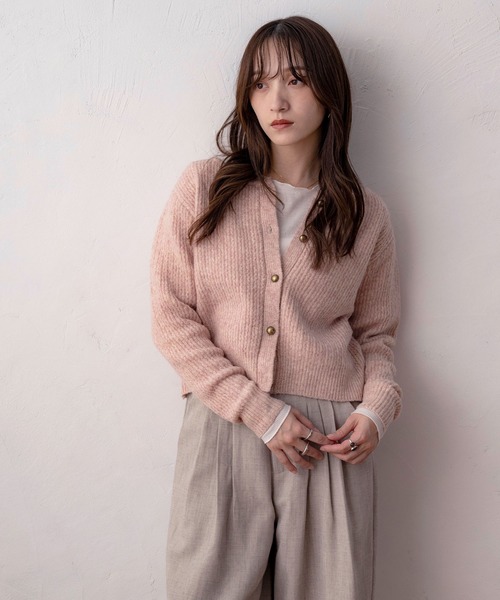 NOAHL(ノアル)の「【NOAHL】ラウンドネックニットカーディガン(カーディガン/ボレロ・レディース・ピンク系/ダークブラウン・FREE)」の2枚目の写真