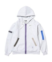 ZIPPER OVERSIZED ZIP UP HOODIE WHITE MELANGE