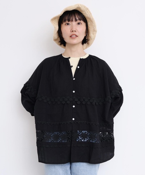 l'atelier du savon(アトリエドサボン)の「つぎはぎレース パッチワークブラウス(シャツ/ブラウス・レディース・ブラック/ホワイト・FREE)」の21枚目の写真