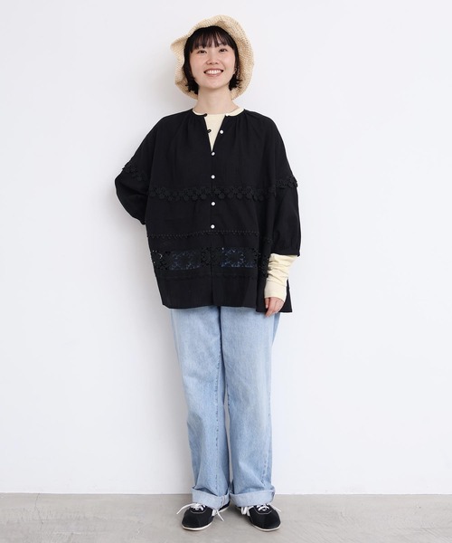 l'atelier du savon(アトリエドサボン)の「つぎはぎレース パッチワークブラウス(シャツ/ブラウス・レディース・ブラック/ホワイト・FREE)」の5枚目の写真