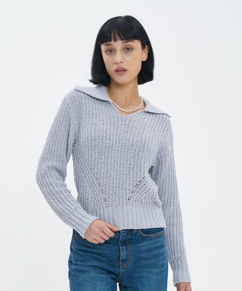 BLOND9(ブロンドナイン)の「ボリュームオープンカラー boucleニット_グレー(ニット/セーター・レディース・その他・MEDIUM/SMALL)」の6枚目の写真