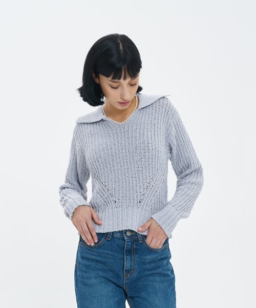 BLOND9(ブロンドナイン)の「ボリュームオープンカラー boucleニット_グレー(ニット/セーター・レディース・その他・MEDIUM/SMALL)」の8枚目の写真