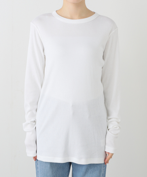 JOURNAL STANDARD LUXE(ジャーナルスタンダード ラックス)の「テレコ クルーネックプルオーバー(Tシャツ/カットソー・レディース・ホワイト/ブラック・FREE)」の2枚目の写真