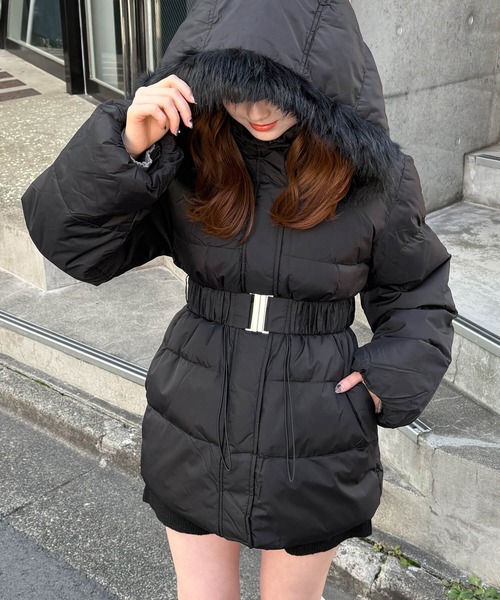 新品★WATERANDWINDPROTECTIONベルト付フードダウンジャケット WATER AND WIND ベルト付きフードダウンジャケット