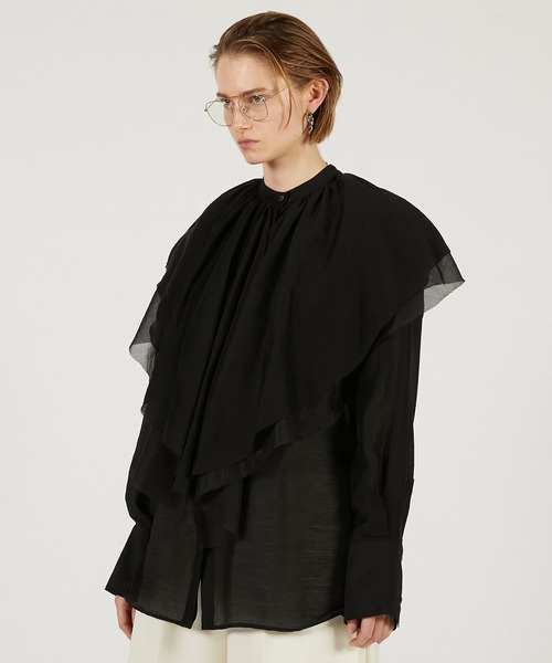 PRANK PROJECT（プランクプロジェクト）の「ボリュームラッフル2WAYトップ / Volume Ruffled 2WAY Top（シャツ/ブラウス・レディース・ブラック/ホワイト・FREE）」の12枚目の写真