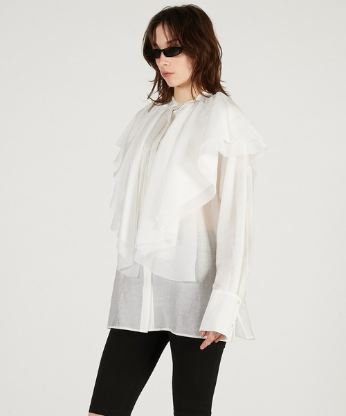 PRANK PROJECT（プランクプロジェクト）の「ボリュームラッフル2WAYトップ / Volume Ruffled 2WAY Top（シャツ/ブラウス・レディース・ブラック/ホワイト・FREE）」の8枚目の写真