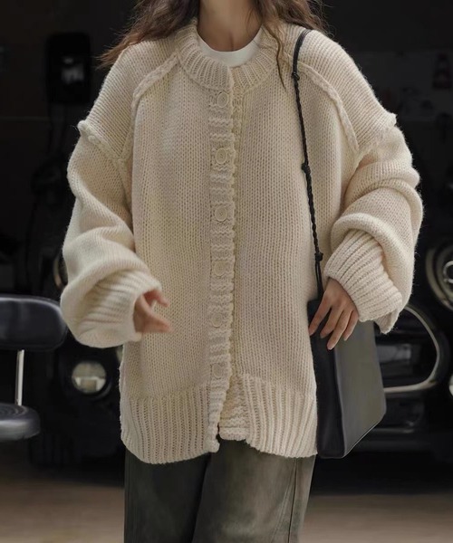 ROGER AND RAW(ロジャーアンドロウ)の「ざっくり編みルーズニットカーディガン(カーディガン/ボレロ・レディース・ライトグリーン/アイボリー・FREE)」の18枚目の写真