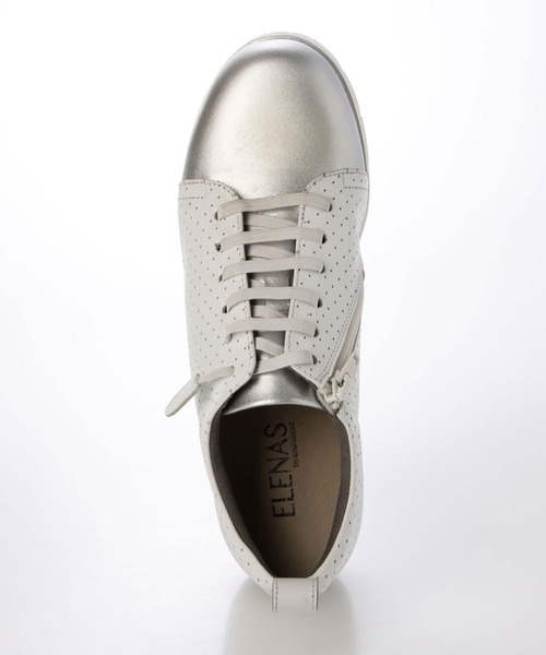 enchanted(エンチャンテッド)の「本革サイドジップエラスティックレースウェッジスニーカー(スニーカー・レディース・ホワイト/ブラック・24/23.5/23/22.5/25/24.5)」の10枚目の写真