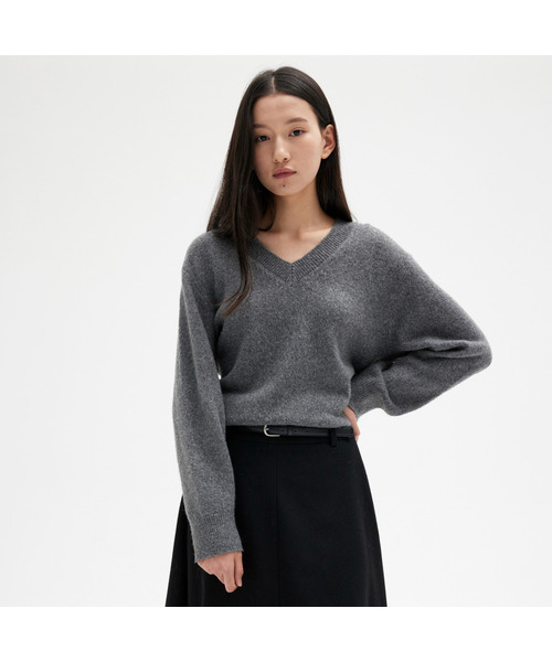 MIND BRIDGE WOMEN（マインドブリッジウーマン）の「[W][エアウル]オーバーサイズVネックニット -2カラー（ニット/セーター・レディース・ブラウン/グレー/アイボリー・55/66）」の3枚目の写真