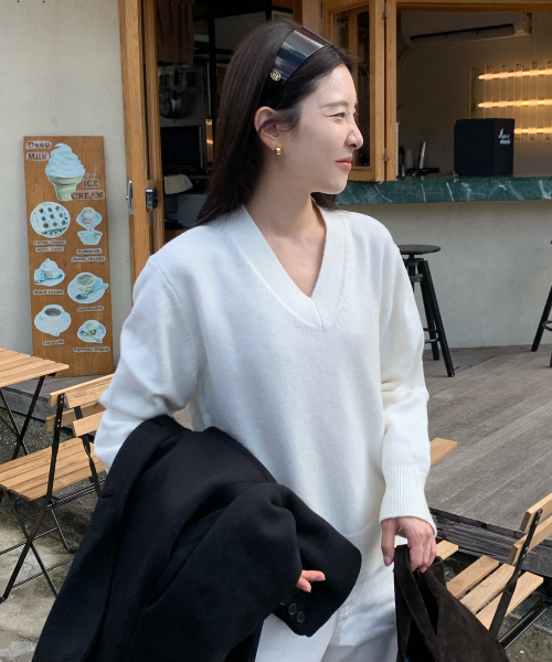 MIND BRIDGE WOMEN（マインドブリッジウーマン）の「[W][エアウル]オーバーサイズVネックニット -2カラー（ニット/セーター・レディース・ブラウン/グレー/アイボリー・55/66）」の10枚目の写真