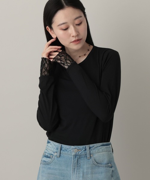 A part by（アパートバイ）の「レースレイヤードスリーブ_長袖（Tシャツ/カットソー・レディース・オフホワイト/ライトブルー/ブラック・FREE）」の3枚目の写真