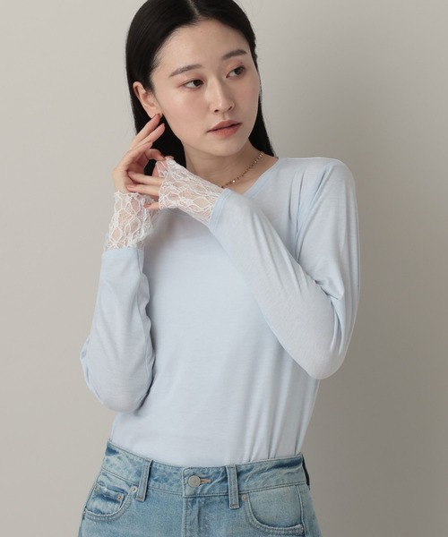 A part by（アパートバイ）の「レースレイヤードスリーブ_長袖（Tシャツ/カットソー・レディース・オフホワイト/ライトブルー/ブラック・FREE）」の16枚目の写真