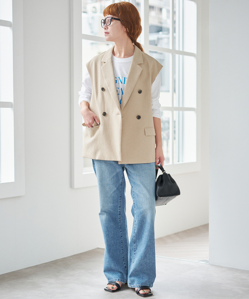 Spick & Span（スピックアンドスパン）の「エアリーブレンドダブルブレストジレ（その他アウター・レディース・ベージュ/ブラウン・38/36）」の4枚目の写真