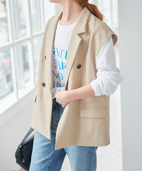 Spick & Span（スピックアンドスパン）の「エアリーブレンドダブルブレストジレ（その他アウター・レディース・ベージュ/ブラウン・38/36）」の11枚目の写真