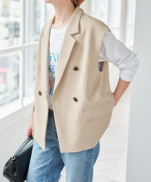 Spick & Span（スピックアンドスパン）の「エアリーブレンドダブルブレストジレ（その他アウター・レディース・ベージュ/ブラウン・38/36）」の12枚目の写真