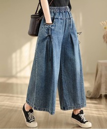 レースアップワイドデニムパンツ
