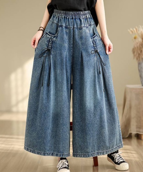 &soiree(アンドソワレ)の「レースアップワイドデニムパンツ(デニムパンツ・レディース・ブルー・X-LARGE/LARGE/MEDIUM)」の3枚目の写真