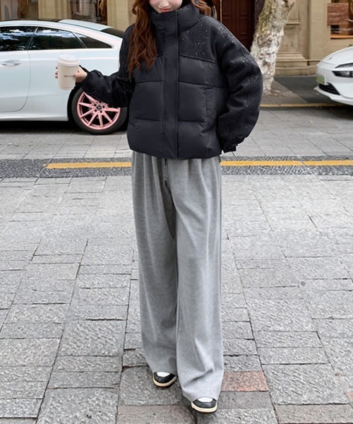 Pittok（ピットク）の「異素材コンビスタンドカラー ダウンジャケット（ダウンジャケット/コート・レディース・ブラック/グレー・MEDIUM）」の4枚目の写真