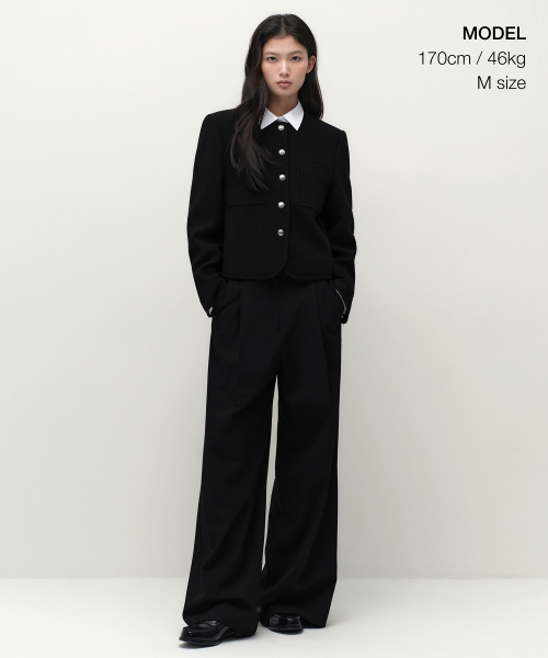 MUSINSA STANDARD WOMAN（ムシンサスタンダードウーマン）の「ウィメンズウールブレンドテリーブークルトゥイードジャケット[ブラック]（テーラードジャケット・レディース・その他・SMALL/MEDIUM/LARGE/X-SMALL）」の2枚目の写真