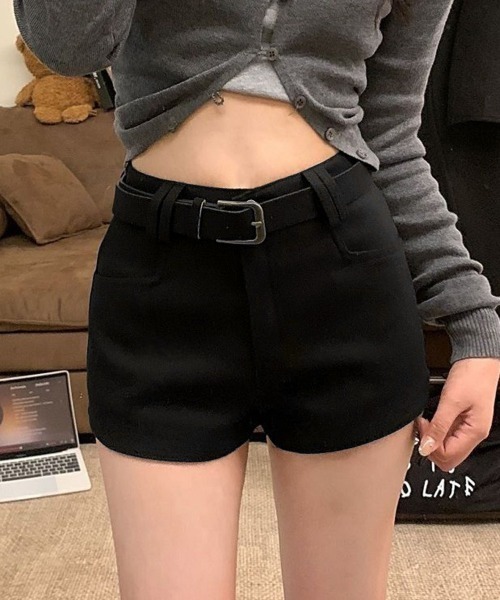 Miniministore(ミニミニストア)の「ウール風ショートパンツハイウエスト短パン(デニムパンツ・レディース・ダークグレー/ブラック/ブラウン・M/S/L)」の2枚目の写真