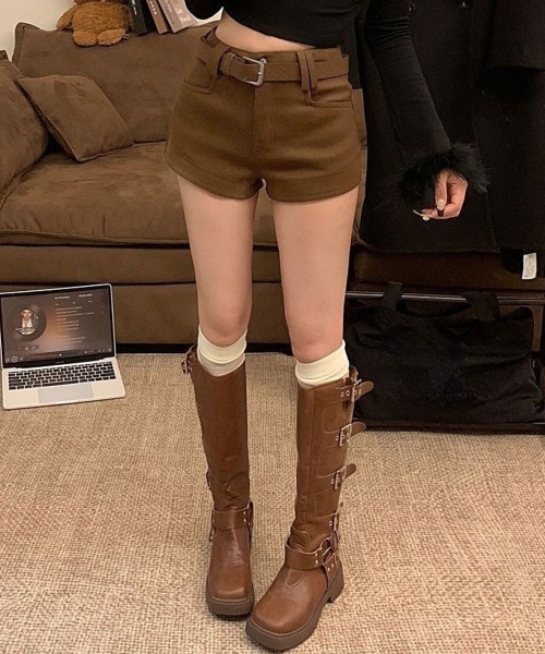 Miniministore(ミニミニストア)の「ウール風ショートパンツハイウエスト短パン(デニムパンツ・レディース・ダークグレー/ブラック/ブラウン・M/S/L)」の7枚目の写真