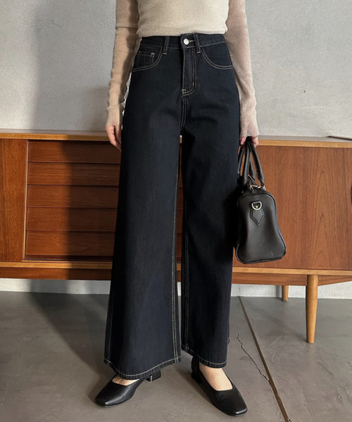 Eclat one（エクラワン）の「【Eclat one】ワイドシルエット ストレート デニム（デニムパンツ・レディース・ブルー/ネイビー・M/S）」の6枚目の写真